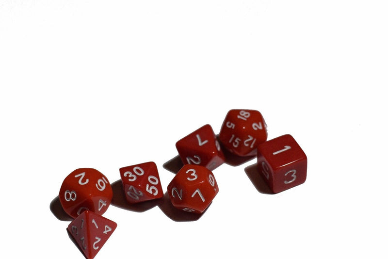 Red Opaque 7 Die Set Polyhedral Dice by BrycesDice RPG Magic D&D Unique Fun