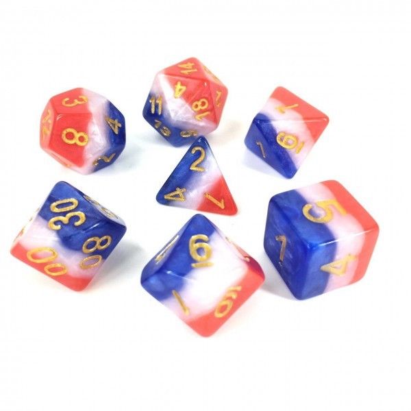 Red White and Blue Layered Poly Dice Set with Gold(7) New RPG DnD American Flag