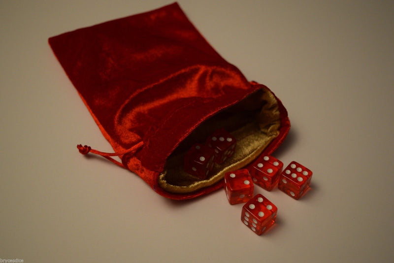 Large Red Velvet Gift Bag RPG Game Dice Bag w/ GOLD Velvet Lining Counter Pouch