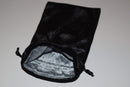 Soft black velvet bag with grey velvet lining. Drawstring closes bag tightly. Bag can be used for holding 60-100 dice or cards / tarot cards. Bag would also make a great gift bag!