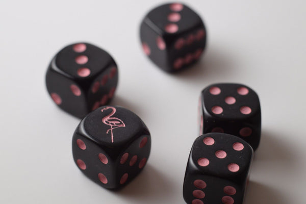 NEW  Black Dice with Pink Flamingo Dice 6 Sided Bunco RPG Game D6 16mm Roll (sold per piece)