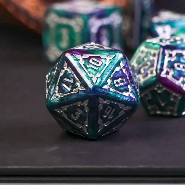 Two-Tone (Purple/Green) Huge Castle Dice (D6:25mm) 7-Dice