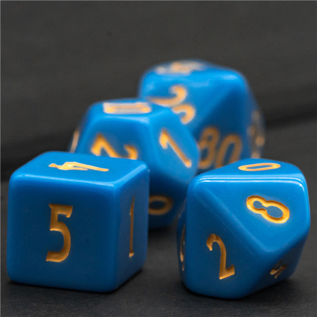 Light Blue Homage 7-Dice Set w/Yellow Numbers Minimalist