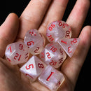 Glitter Party White Glitter Dice (Red font) 7-Dice Set