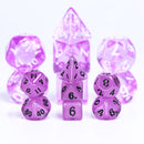 Purple Glow 7-Dice Mini-Dice RPG Set w/Black Numbers Miniature Dice