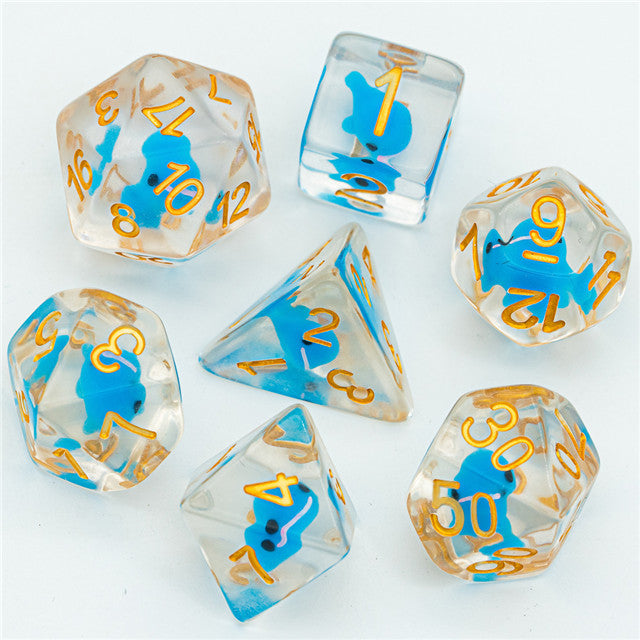 Blue Whale Dice Clear Dice w/ Blue Whales 7-Dice Set Rpg