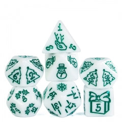 White Christmas Dice w/Green Presents Trees Snowman Holiday Festive