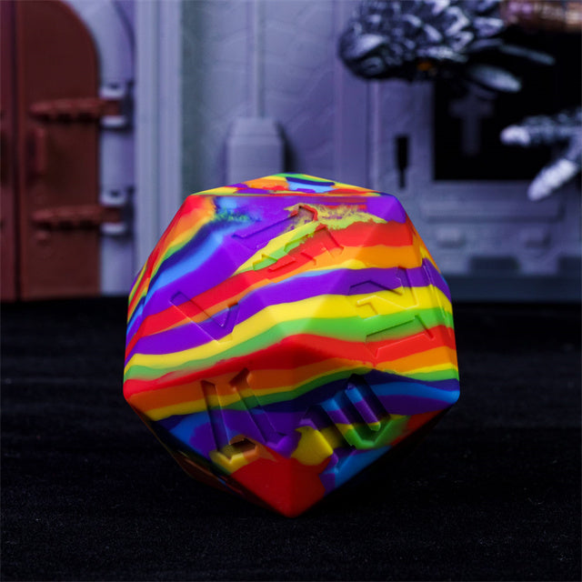 Large Rainbow Silicone d20 Dice 55mm | RPG Dice Novelty Piece