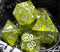 Green Cloud Brocade Powder 7-Dice Dnd Dice | Glitter w/Silver Numbers Set