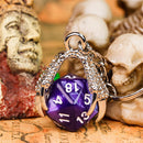 Claw Purple D20 Keychain Featuring Silver Metal Dragon Claw + d20