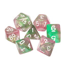 Rebirth 7-Dice Set Green/Pink w/White Numbers Dnd Dice Set (Blacklight reactive)