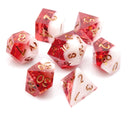 Translucent Red on Opaque White w/Foil Flakes 7-Dice Set Resin Sharp Edge RPG DND