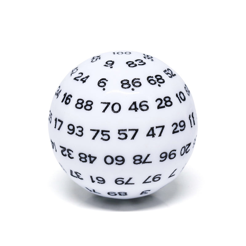 "White" Single 100 Sided Polyhedral Dice (D100) | Solid White Color (45mm) Black