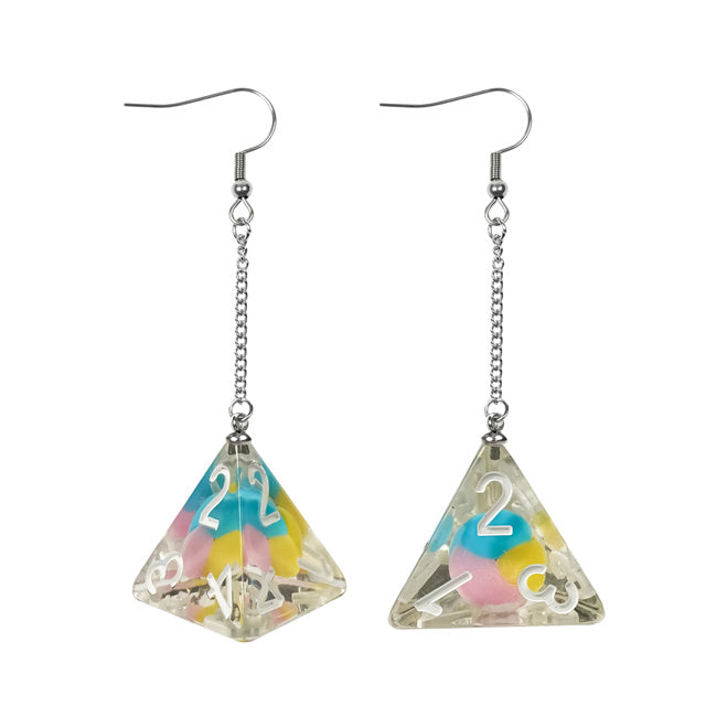 Dice Earrings: D4 Dice w/Colorful Inclusion Nerdy RPG Jewelry