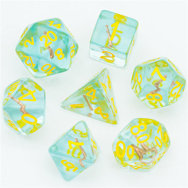 Cleric (Mace) Clear/yellow Dice w/ Golden Mace 7-Dice Set Rpg