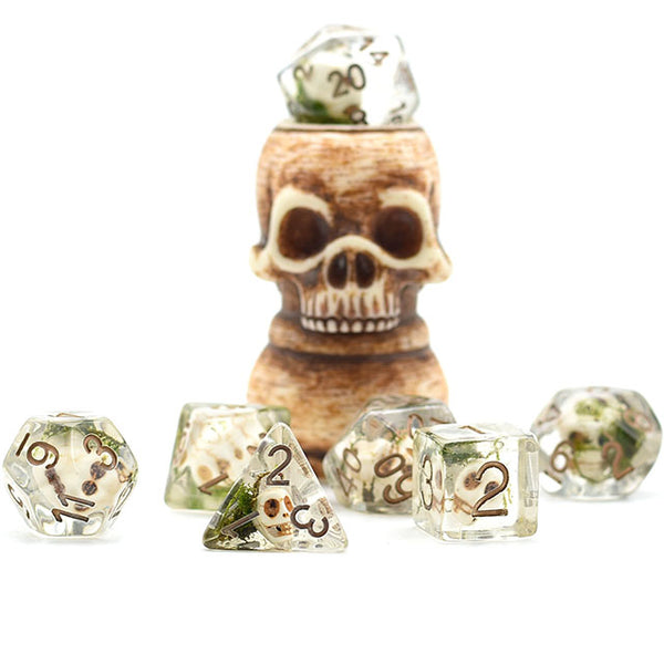 Skull Dice w/ Moss Halloween Resin 7-Dice