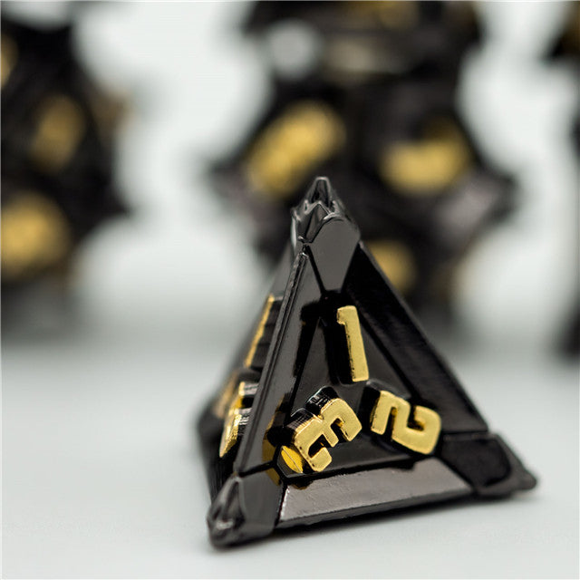 Black w/Gold Pinwheel Strengthened Metal 7-Dice Set | Metal DND Dice