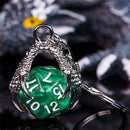 Claw Green D20 Keychain Featuring Silver Metal Dragon Claw + d20