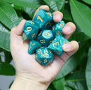 Blue Giant Pearl Dice (7) with Green Numbers RPG Role Playing Dice