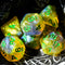 Blue & Yellow w/green Galaxy Glitter 7-Dice Set RPG