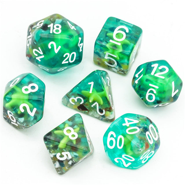 Sea Green Starfish Dice 7-Dice Set Resin Dungeons and Dragons Dice