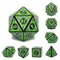 Green Magic Flame 7-Dice Set DND RPG Dice Black w/Color Fill