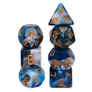 Blue Warrior 7-Dice Dnd Dice Blue | White w/Gold Numbers Set