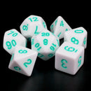 White Opaque with Teal Numbering 7-Dice Set RPG