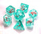 Translucent Teal w/Red & White Stocking Inclusion 7-Dice Set RPG DND