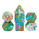 Teal Sky 7-Dice Set Pastel Green Pink w/Green Numbers Dnd Dice Set