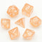 Peach Glitter Party Glitter Dice (White font) 7-Dice Set RPG DND