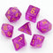 Violet Glitter Party Glitter Dice (Gold font) 7-Dice Set RPG DND