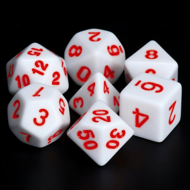 White Opaque with Red Numbering 7-Dice Set RPG