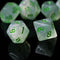 Glitter Party White Glitter Dice (Green font) 7-Dice Set RPG DND