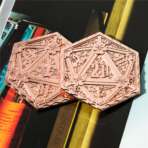 Copper d2 Coin Shaped like d20 Solid Copper Rose Gold Color