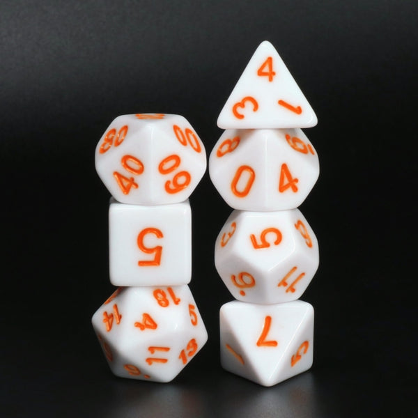 White Opaque with Orange Numbering 7-Dice Set RPG