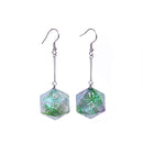 Glitter Green Dice Earrings: D20 Dice Spinning Colors Nerdy RPG Jewelry