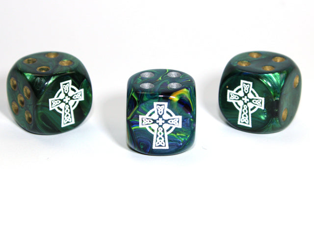 Celtic Cross d6 16mm Pipped (Custom engraved) (Dice colors are at random)