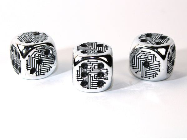 Silver Metal-Plated Over Plastic d6 Circuit Design 16mm Pipped (Price is Per Die)