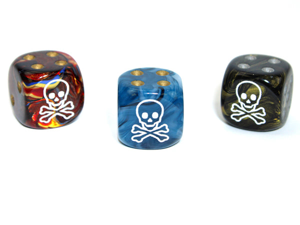 Skull & Crossbones d6 (Custom engraved) (Dice colors are filled at random) Pipped Dice 16mm