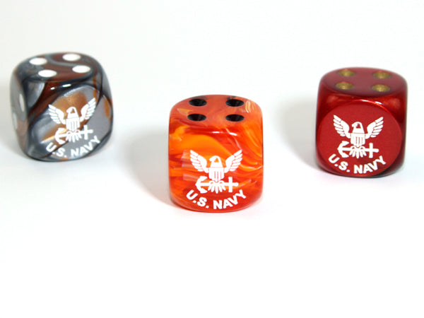 Navy d6 (Custom engraved) (Dice colors are filled at random) Pipped Dice 16mm