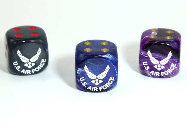 Air Force d6 (Custom engraved) (Dice colors are filled at random) Pipped Dice 16mm