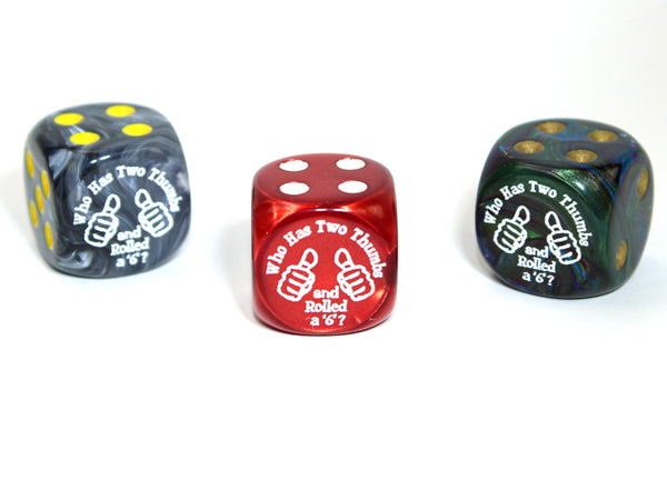 Two Thumbs d6 (Custom engraved) (Dice colors are filled at random) Pipped Dice 16mm