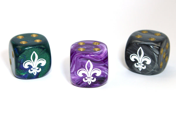 Fleur d6 (Custom engraved) (Dice colors are filled at random) Pipped Dice 16mm