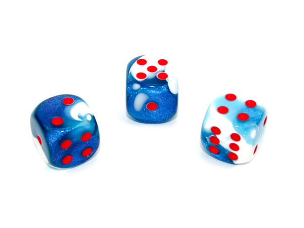 Gemini® 16mm w/pips Astral Blue-White/red d6 (sold per die)