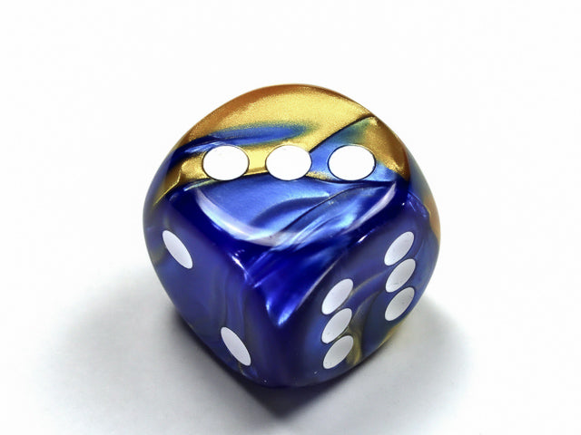 Gemini® 30mm w/pips Blue-Gold/white d6 Dice (sold per die)