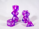 Translucent Purple Aurora Poly Dice Set Purple Violet (7) White Numbers New RPG DnD HDdice