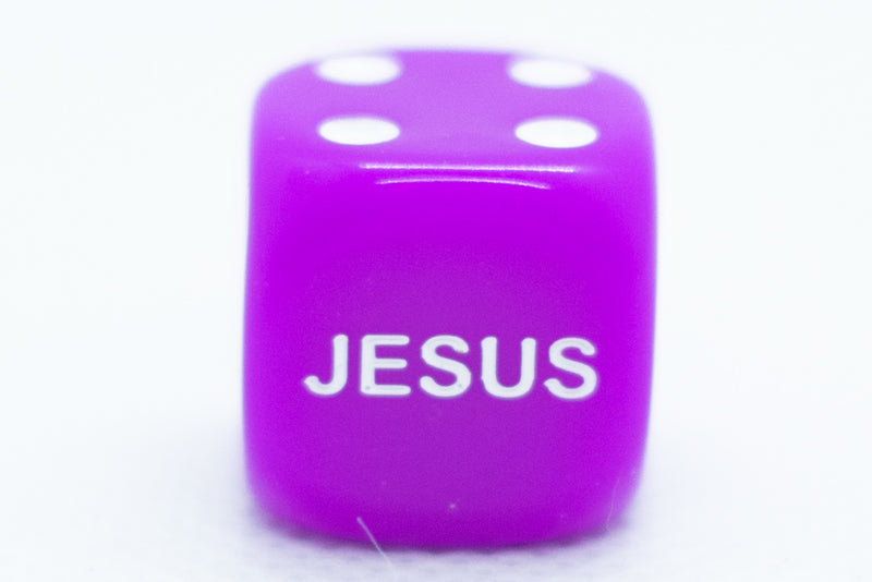 10-Pack Purple 16mm d6 Dice Featuring 'JESUS' on the 6 side