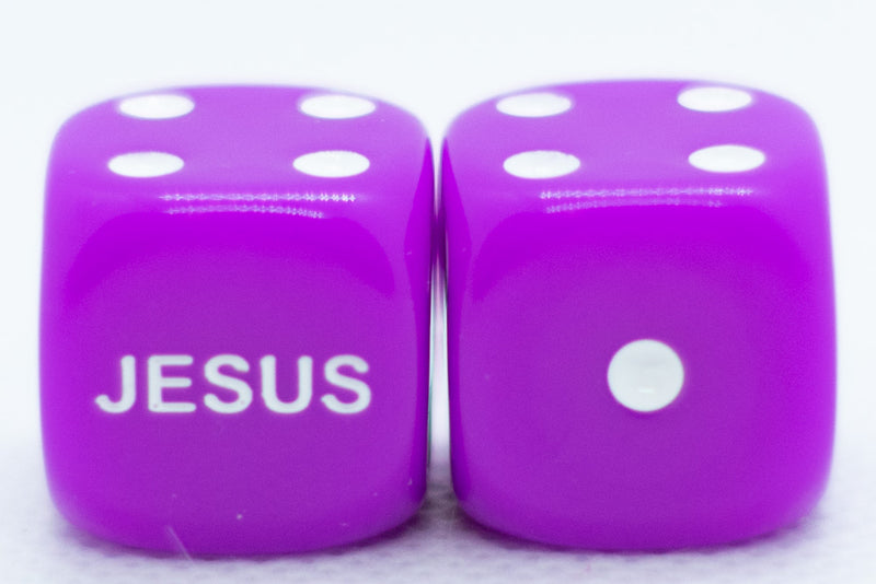 10-Pack Purple 16mm d6 Dice Featuring 'JESUS' on the 6 side