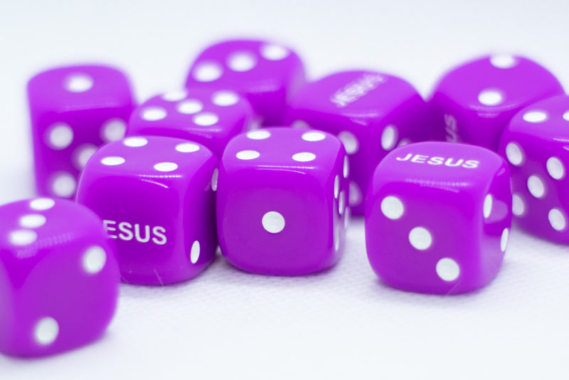 Purple 16mm d6 Dice Featuring 'JESUS' on the 6 side (sold per die)